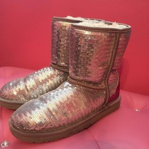 Silver Sequin UGG’s with hot pink stones